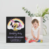 2e Rainbow Unicorn Verjaardag Uitnodigingen foto (Staand voorkant)