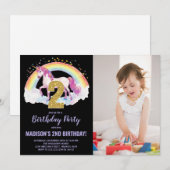 2e Rainbow Unicorn Verjaardag Uitnodigingen foto (Voorkant / Achterkant)