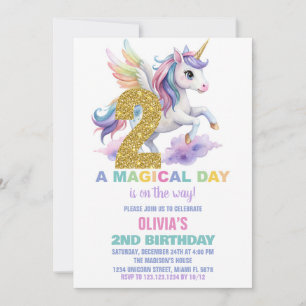 2e Rainbow Unicorn Verjaardag Uitnodigingen Vliege