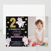 2e Rainbow Unicorn Verjaardag Uitnodigingen w foto (Voorkant / Achterkant)