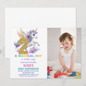 2e Rainbow Unicorn Verjaardag Uitnodigingen w foto (Voorkant / Achterkant)