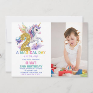 2e Rainbow Unicorn Verjaardag Uitnodigingen w foto