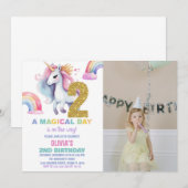 2e Rainbow Unicorn Verjaardag Uitnodigingen w foto (Voorkant / Achterkant)