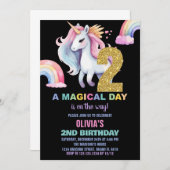 2e Rainbow Unicorn Verjaardag Uitnodigingen Waterc (Voorkant / Achterkant)