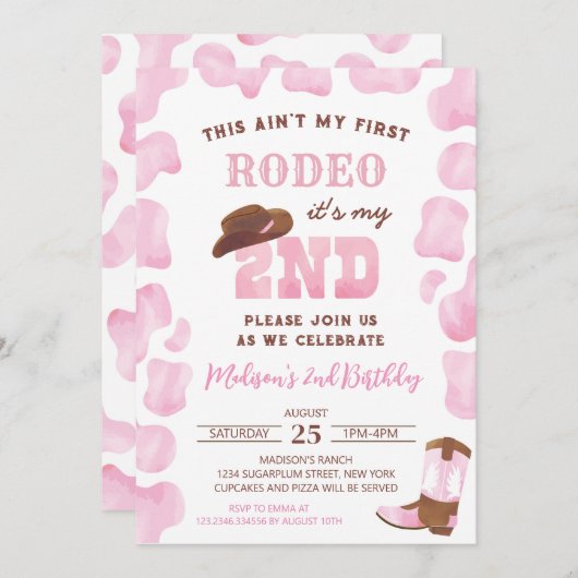 2e Rodeo Cowgirl Tweede Verjaardag Uitnodigingen (Voorkant / Achterkant)