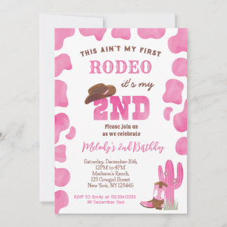 2e Rodeo Cowgirl Tweede Verjaardag Uitnodigingen