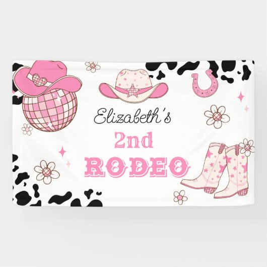 2e Rodeo Cowgirl Western verjaardagsfeestje Spandoek (Horizontaal)