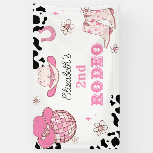 2e Rodeo Cowgirl Western verjaardagsfeestje Spandoek (Verticaal)