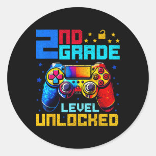 2e schooljaar onvergrendelde gamer eerste schoolda ronde sticker