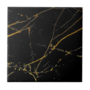 2e set van 4 Gold Veined Black Faux Marble Tegeltje