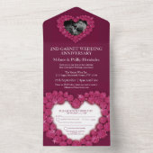 2e trouwdag foto rode garnet hart all in one uitnodiging (Binnen)