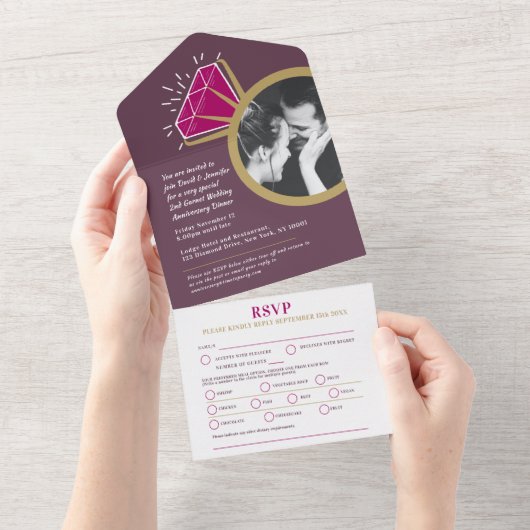 2e trouwdag garnet RSVP foto All In One Uitnodiging (Afscheurbaar)