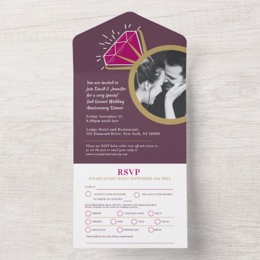 2e trouwdag garnet RSVP foto All In One Uitnodiging (Binnen)