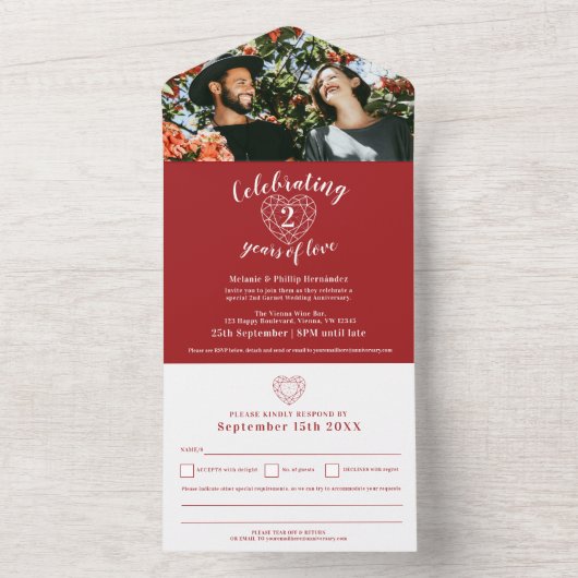 2e trouwdag, reuzenrood RSVP foto All In One Uitnodiging (Binnen)