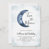 2e twee de maan jongen verjaardagsfeestje blauw kaart (Voorkant)