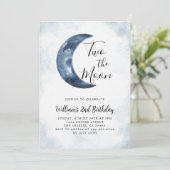 2e twee de maan jongen verjaardagsfeestje blauw kaart (Staand voorkant)