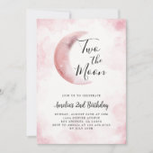 2e twee de maan meisje verjaardagsfeestje roze kaart (Voorkant)