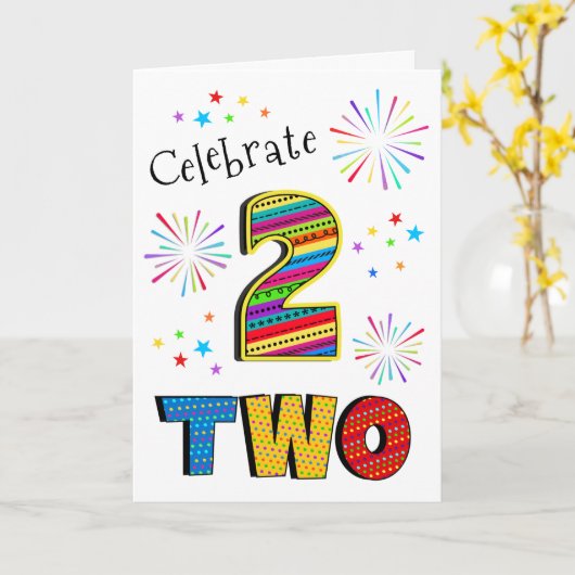 2e twee grote vuurwerksterren gelukkige tweede ver kaart (Gele Bloem)