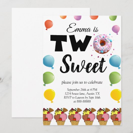 2e twee lieve verjaardag donut ijs verjaardag kaart (Voorkant / Achterkant)