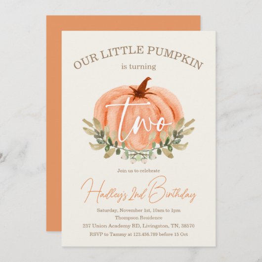 2e tweede verjaardag kleine pompoen Herfst / herfs Kaart (Voorkant / Achterkant)