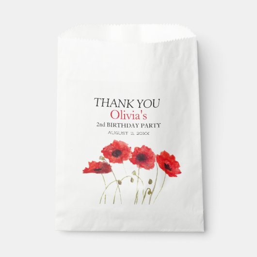 2e Tweede Verjaardag Party Poppies Baby Girl Bedankzakje (Voorkant)