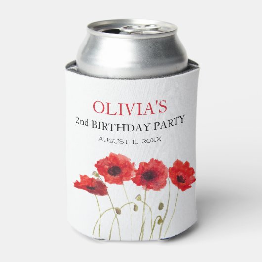 2e Tweede Verjaardag Party Poppies Baby Girl Blikjeskoeler (Blikje Voorkant)