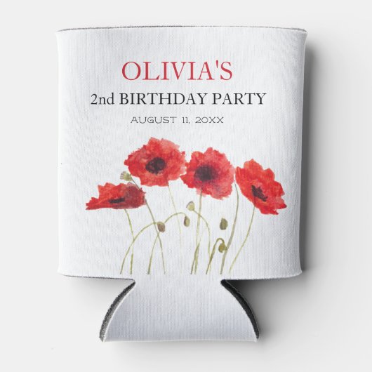 2e Tweede Verjaardag Party Poppies Baby Girl Blikjeskoeler (Voorkant)