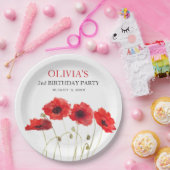 2e Tweede Verjaardag Party Poppies Baby Girl Papieren Bordje (Feest)
