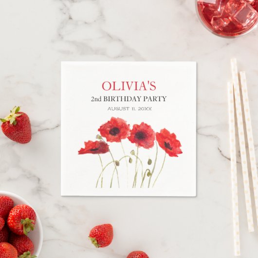 2e Tweede Verjaardag Party Poppies Baby Girl Servet (Insitu)