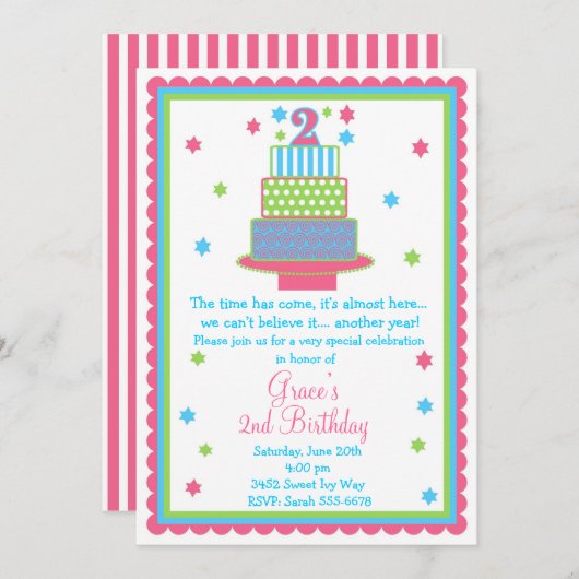 2e uitnodiging van de Birthday Cake Party (Voorkant / Achterkant)