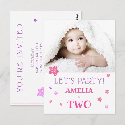 2e uitnodiging van de Birthday Party (Voorkant / Achterkant)