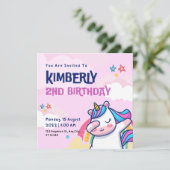 2e Unicorn Birthday Invitation Kaart (Staand voorkant)