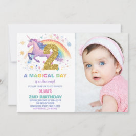 2e Unicorn Verjaardag Uitnodigingen met foto