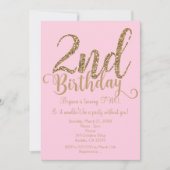 2e VERJAARDAG 2 Pink & Gold Party TWEE Uitnodiging (Voorkant)