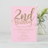 2e VERJAARDAG 2 Pink & Gold Party TWEE Uitnodiging (Staand voorkant)