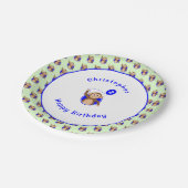 2e verjaardag aap blauw groen patroon papieren bordje (Gekanteld)