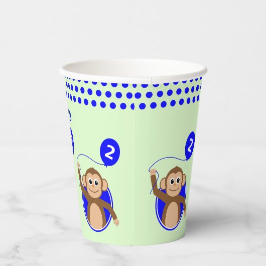 2e verjaardag aap blauwe ballon papieren bekers (Rechts)