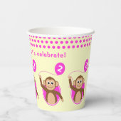 2e verjaardag aap roze ballon papieren bekers (Achterkant)