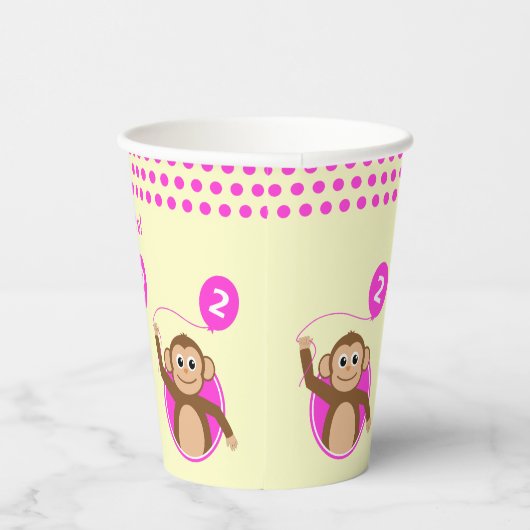2e verjaardag aap roze ballon papieren bekers (Rechts)