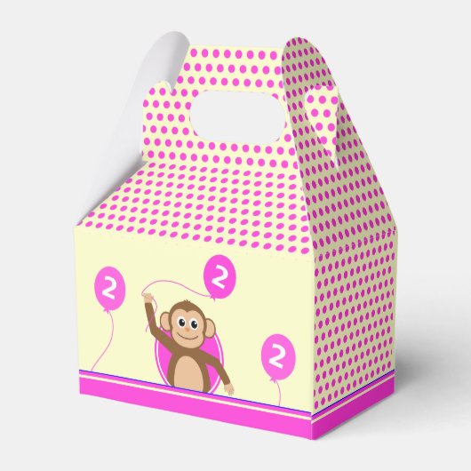 2e verjaardag Aap Roze Cream Party Bedankdoosjes (Achterkant)