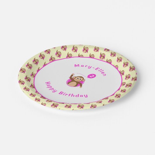 2e verjaardag aap roze crème patroon papieren bordje (Gekanteld)