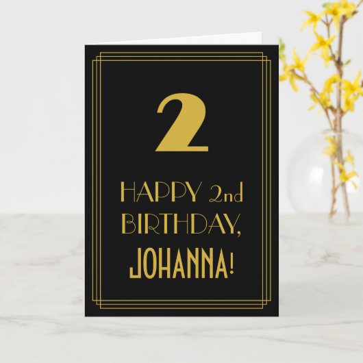 2e verjaardag - Art Deco Geïnspireerde look "2" en Kaart (Gele Bloem)