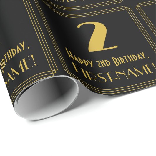 2e verjaardag ~ Art Deco Geïnspireerde look "2", n Cadeaupapier (Rol Hoek)