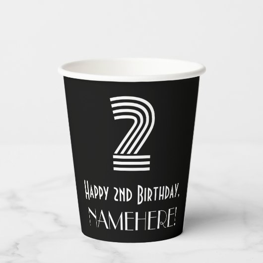 2e verjaardag — Art Deco Geïnspireerde look "2" +  Papieren Bekers (Achterkant)