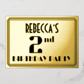 2e verjaardag: Art Deco Kijk "2" en naam Folie Uitnodiging (Voorkant)