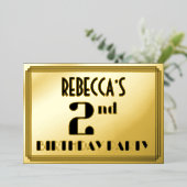 2e verjaardag: Art Deco Kijk "2" en naam Folie Uitnodiging (Staand Voorkant)