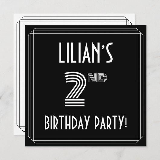 2e verjaardag: Art Deco Style met aangepaste naam Kaart (Voorkant / Achterkant)