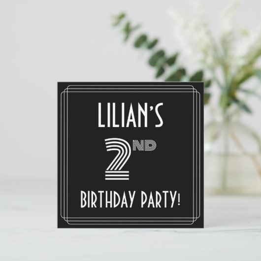 2e verjaardag: Art Deco Style met aangepaste naam Kaart (Staand voorkant)