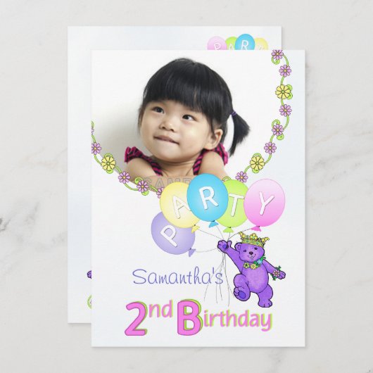 2e verjaardag Beer van prinses op maat Kaart (Voorkant / Achterkant)