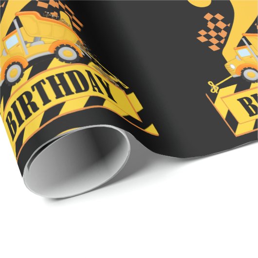 2e verjaardag: Black and Yellow Construction Truck Cadeaupapier (Rol Hoek)